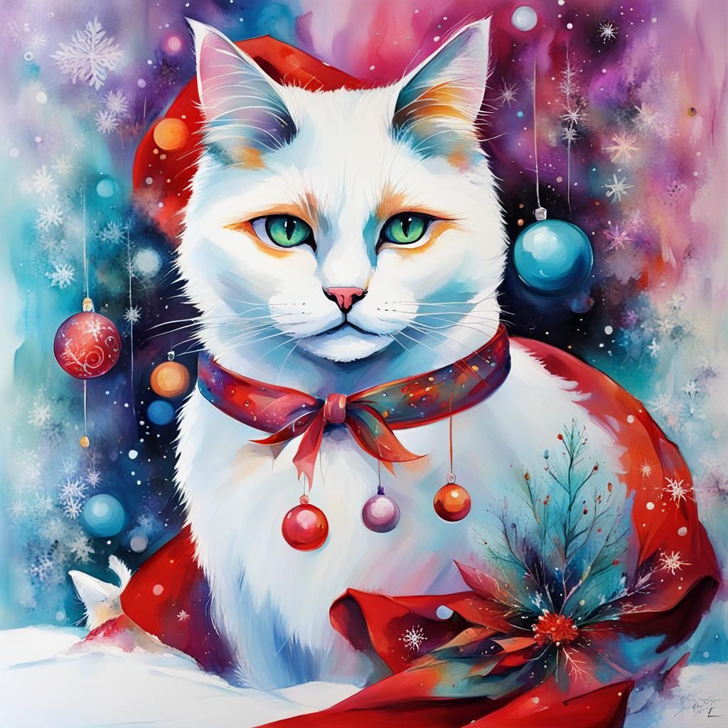 Festive Christmas Cats in Abstract Winter Art