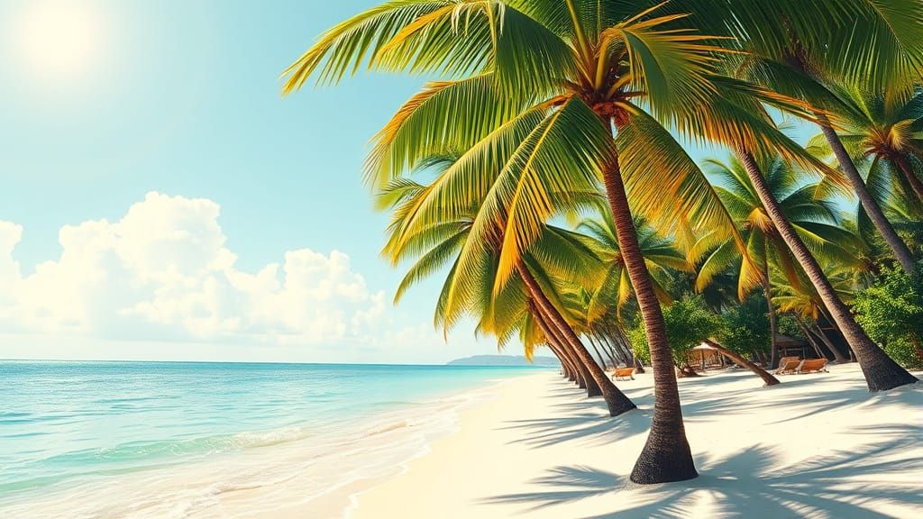 Tropical Beach Scene in Vintage Poster Style