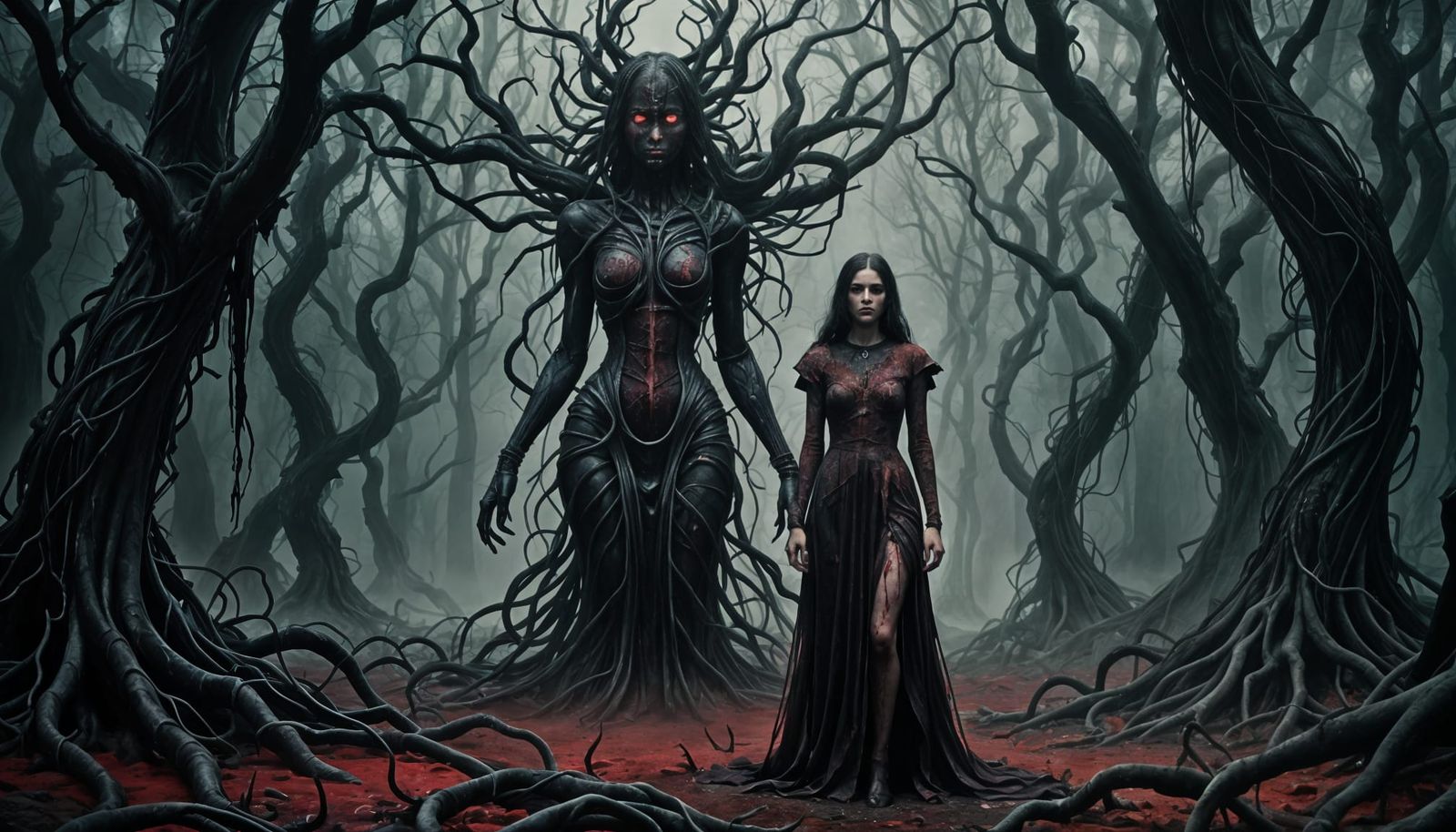 Ethereal Dark Fantasy Goddess in Twisted, Organic Darkness