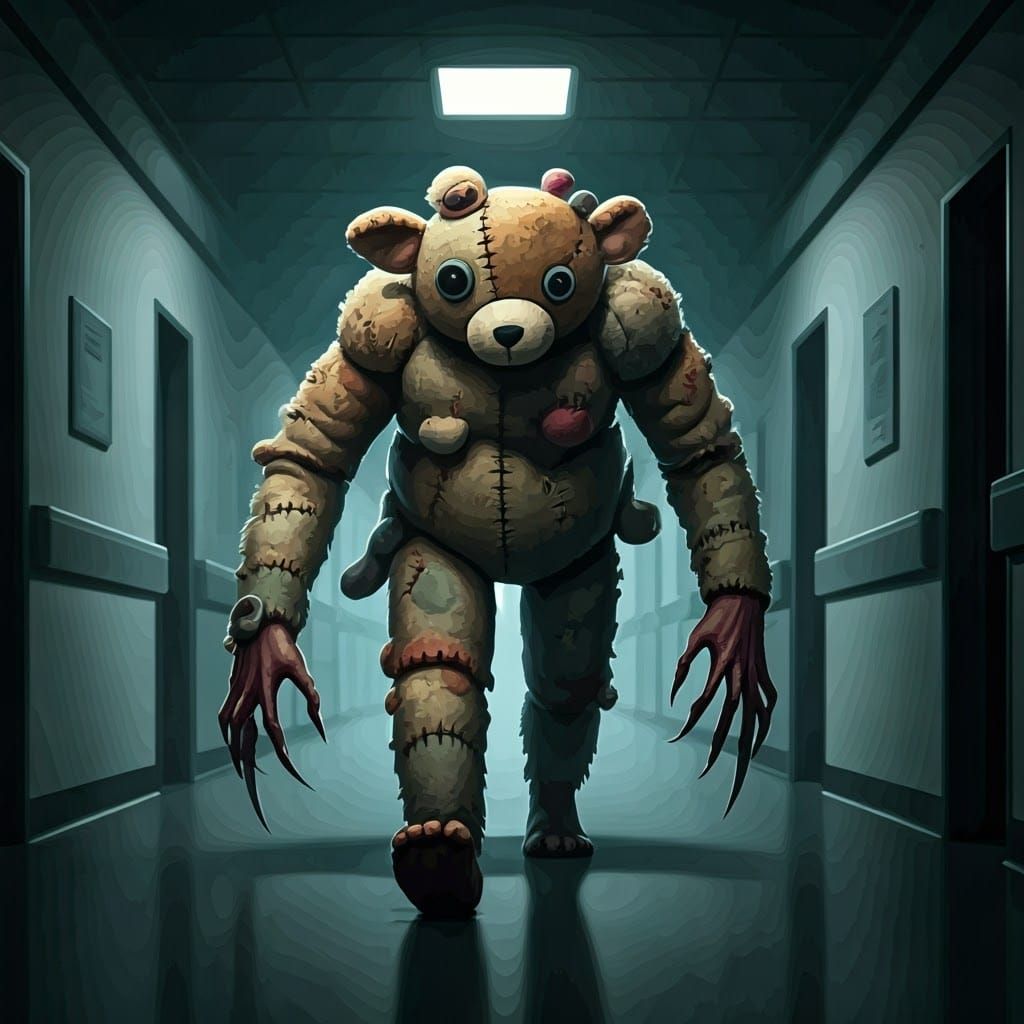 Grotesque Biomechanical Creature in a Haunting Hospital Scen...