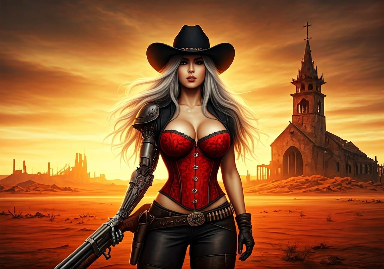 Latina Gunslinger with a pistol shotgun v10