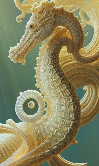 Opalescent Marble Seahorse Sculpture Portrait