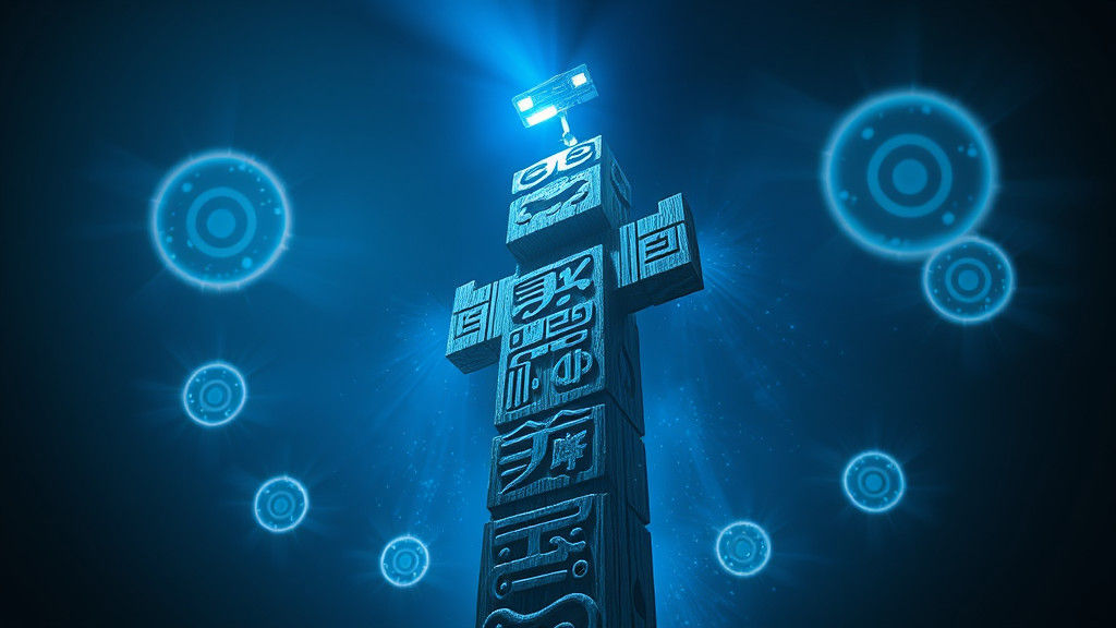 Ethereal Korean Totem Pole Radiating Blue Light