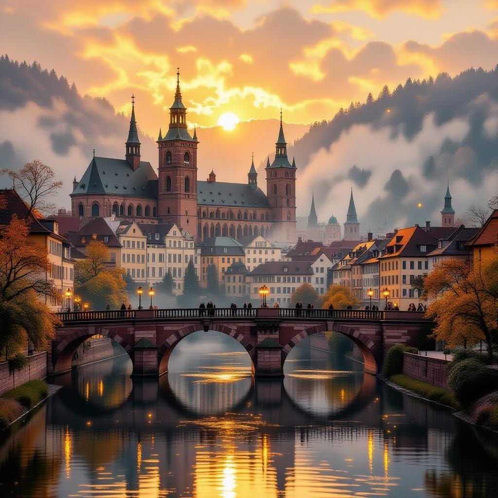 Heidelberg Bridge in Autumnal Golden Light