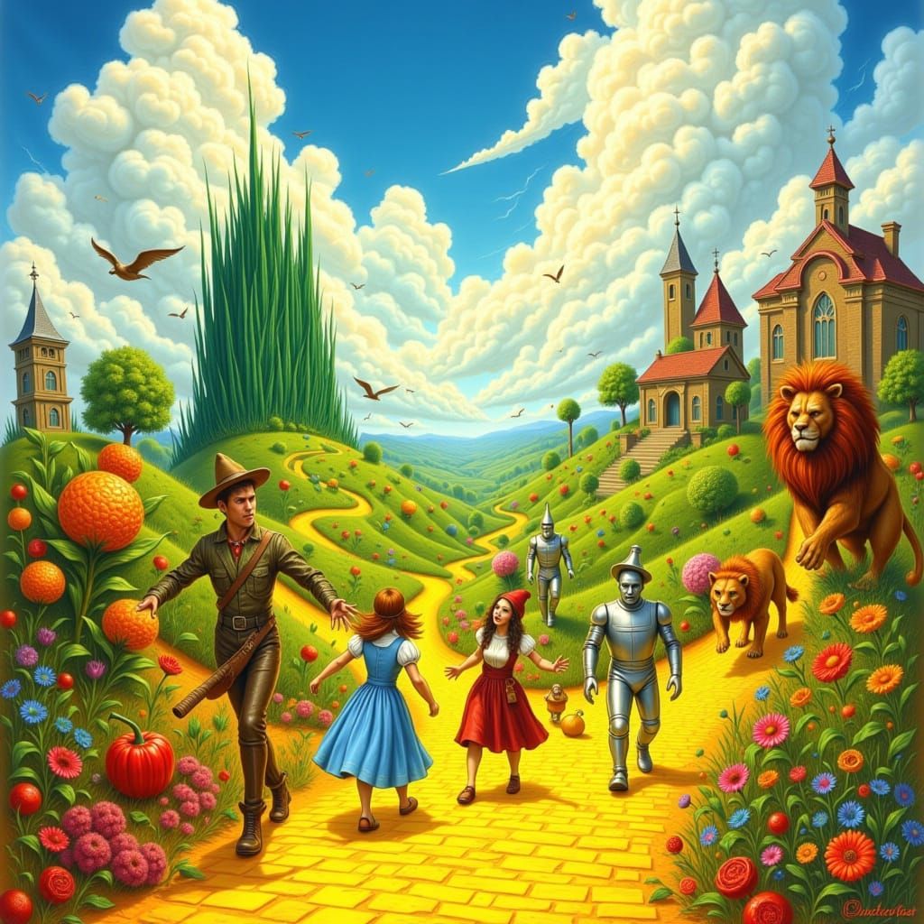 Dorothy and Friends on the Yellow Brick Road in Storybook St...