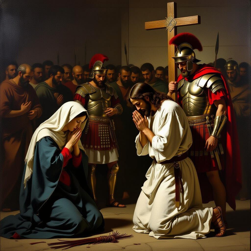 Jesus Scourged Before Weeping Mother in Dramatic Neoclassica...