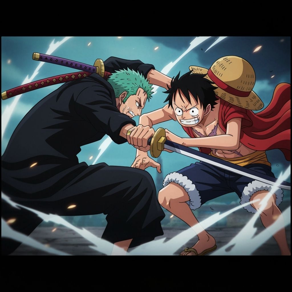 Luffy and Zoro Clash in Cinematic Film Style
