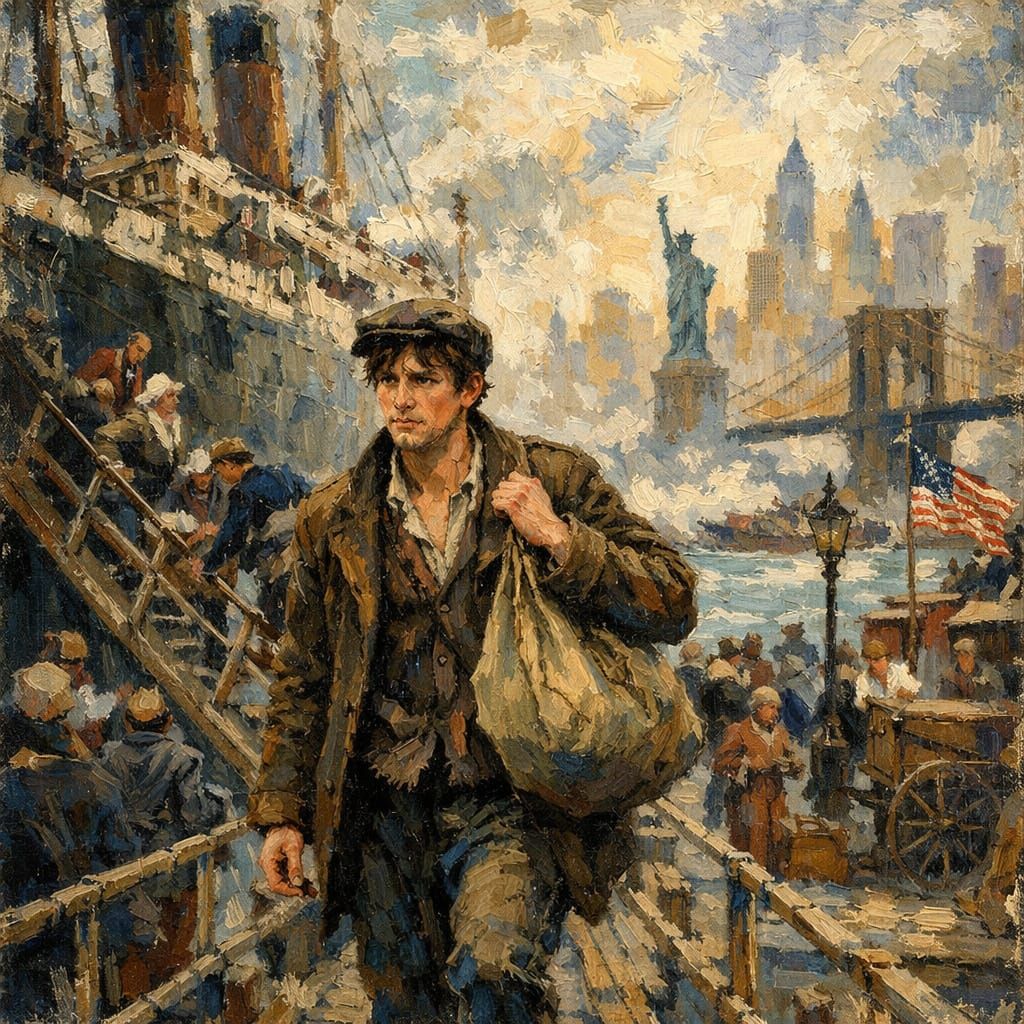 Man Arriving in 1900s New York City