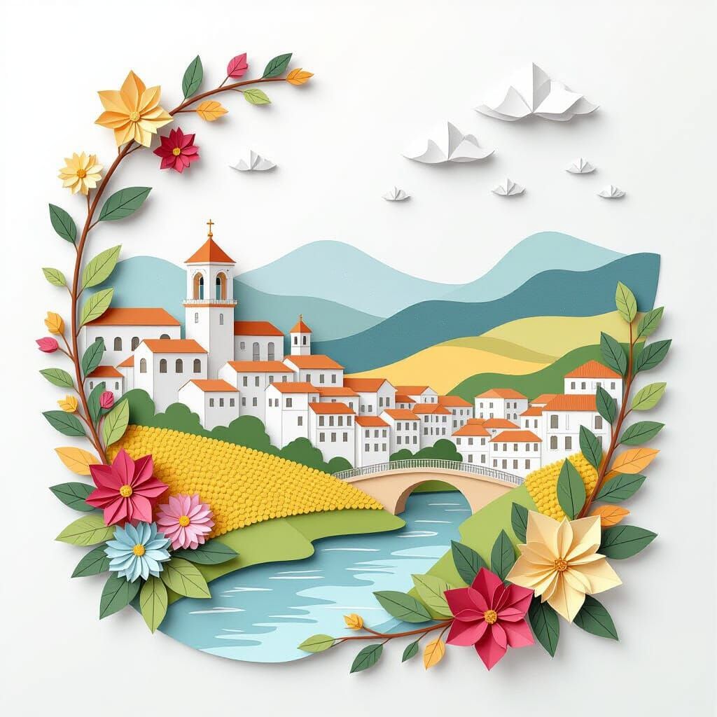 Andalucian Landscape: Origami Papercraft Watercolor
