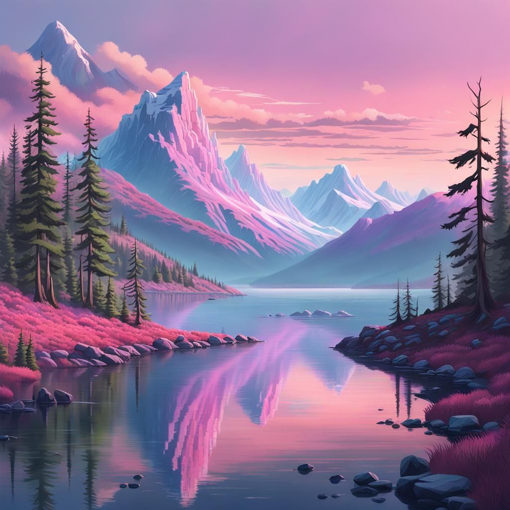 Mountains and Fjord at Dawn: Matte Painting