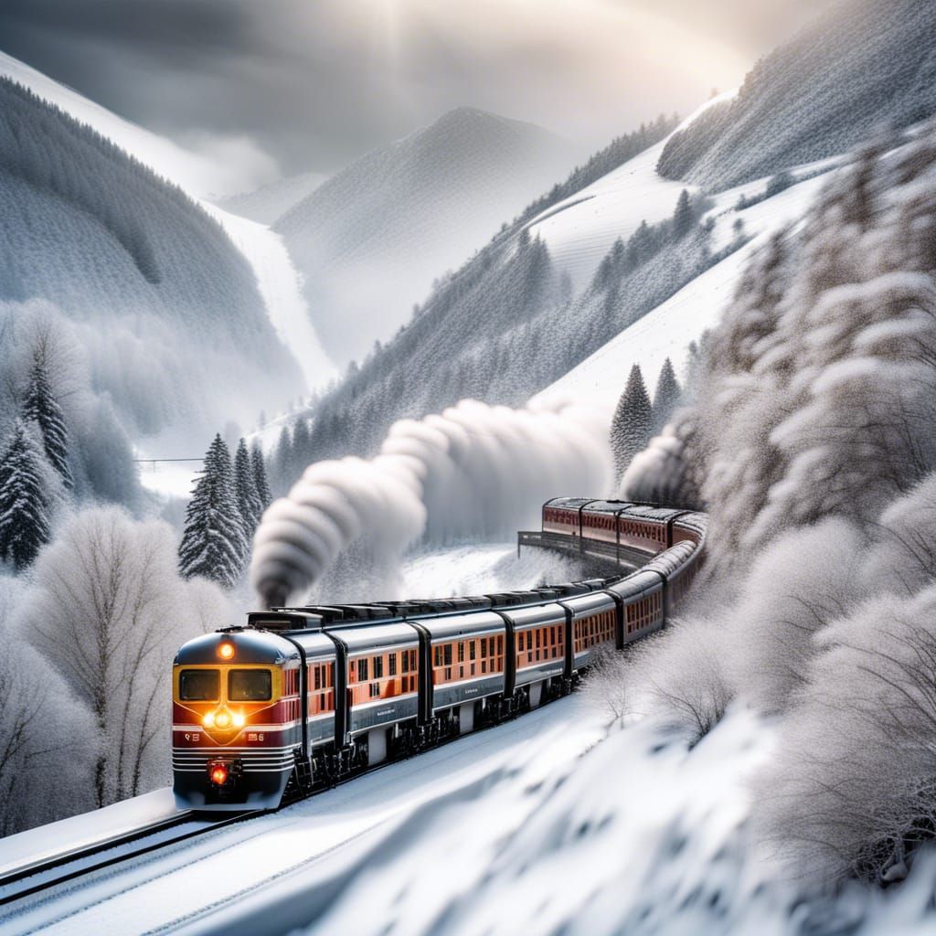 Majestic Train Journey Through Winter Wonderland