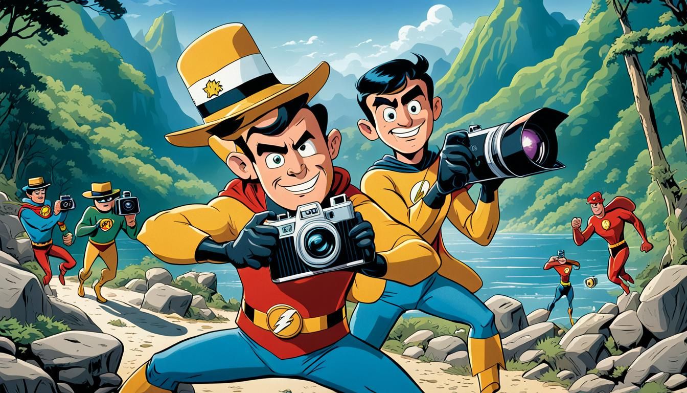 Aquaman and Flash as Cartoon Tourists