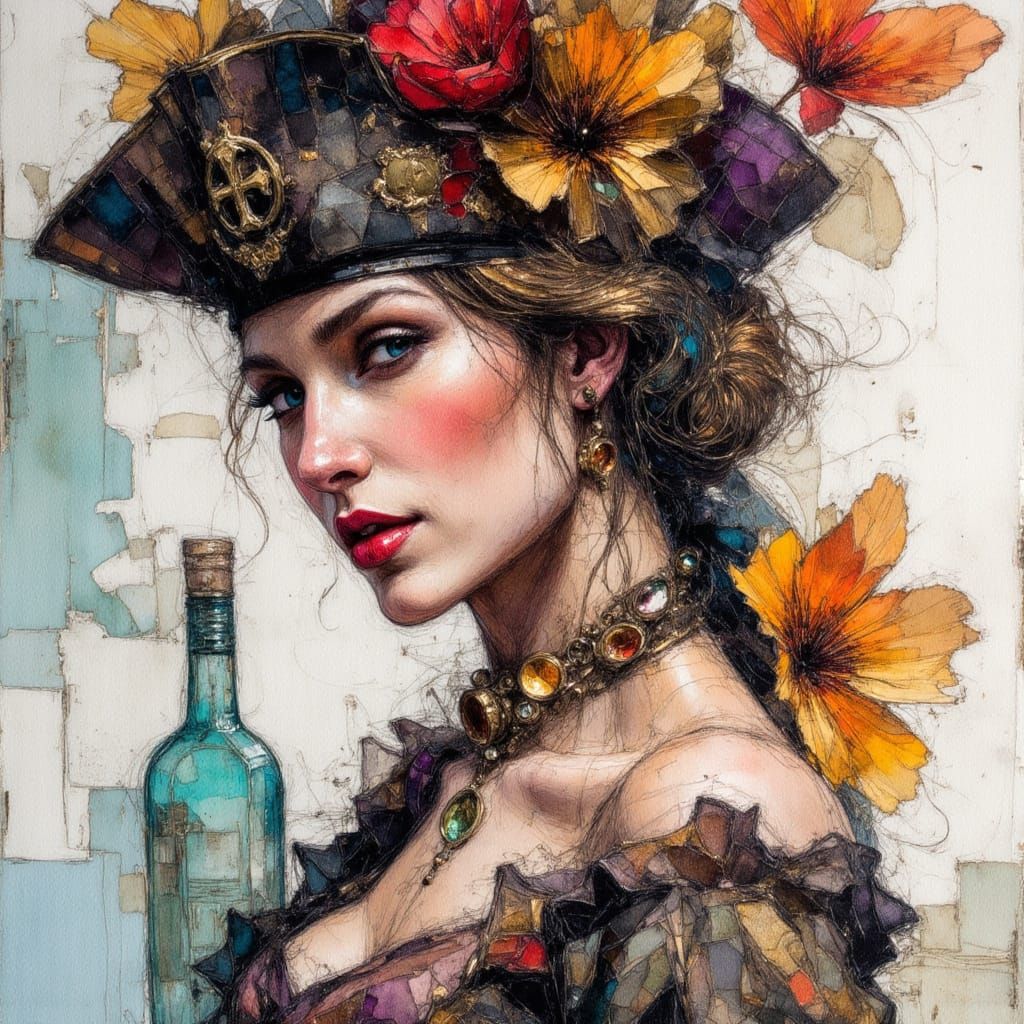 Pirate Close-Up in Alcohol Ink Sketch Style