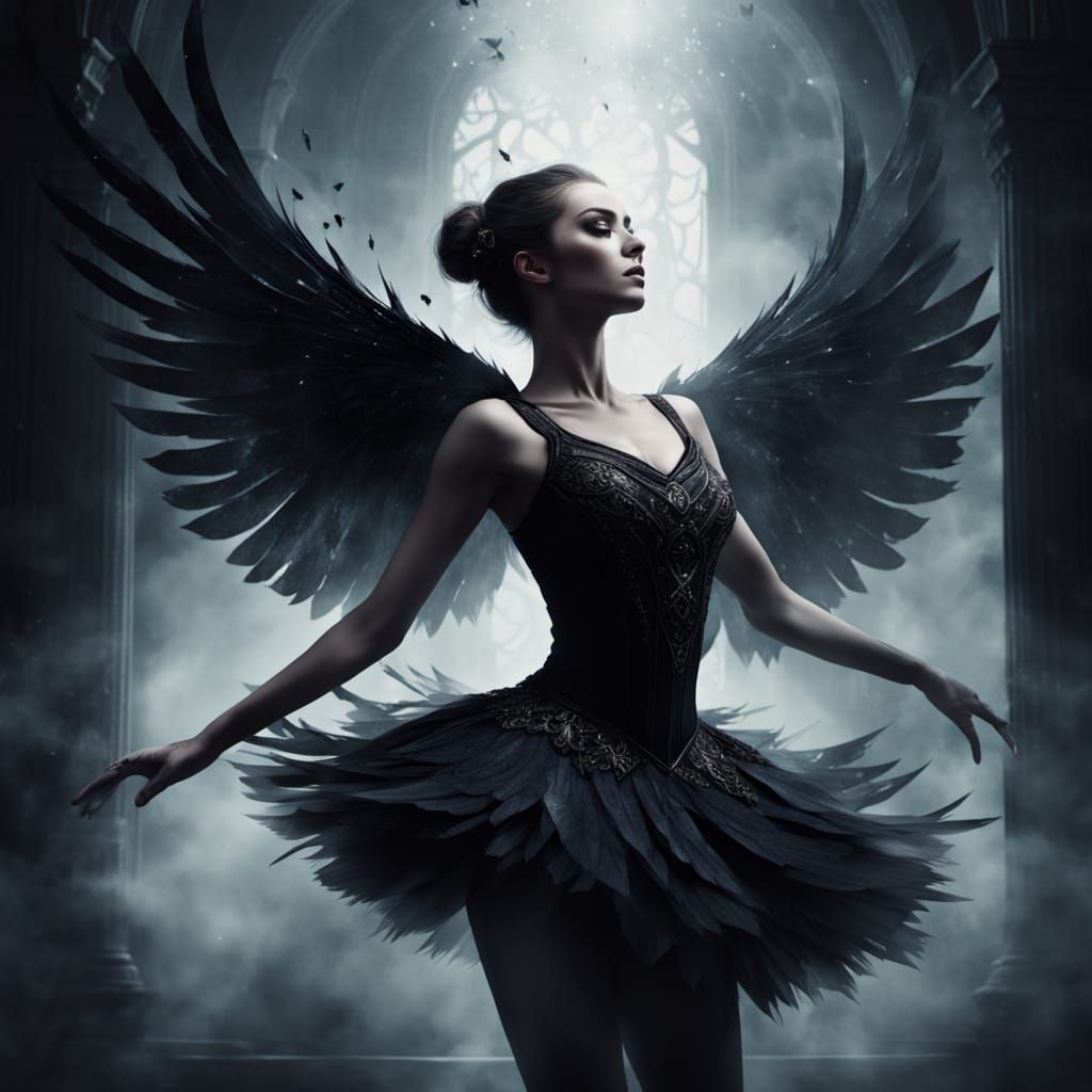 Ballerina Radiating Golden Light in Dark Fantasy Style