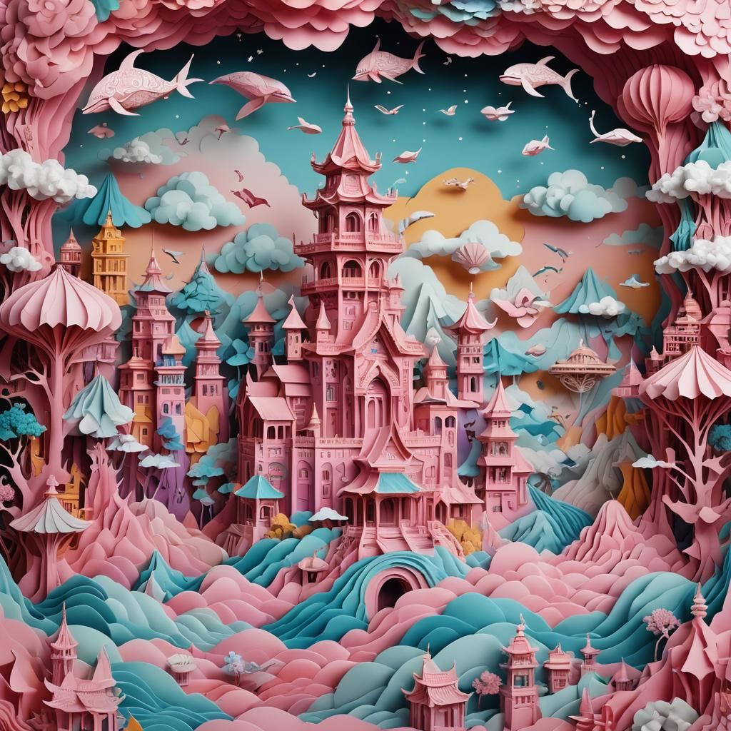 Elaborate Paper Cut Dreamscape in Baroque Oriental Style