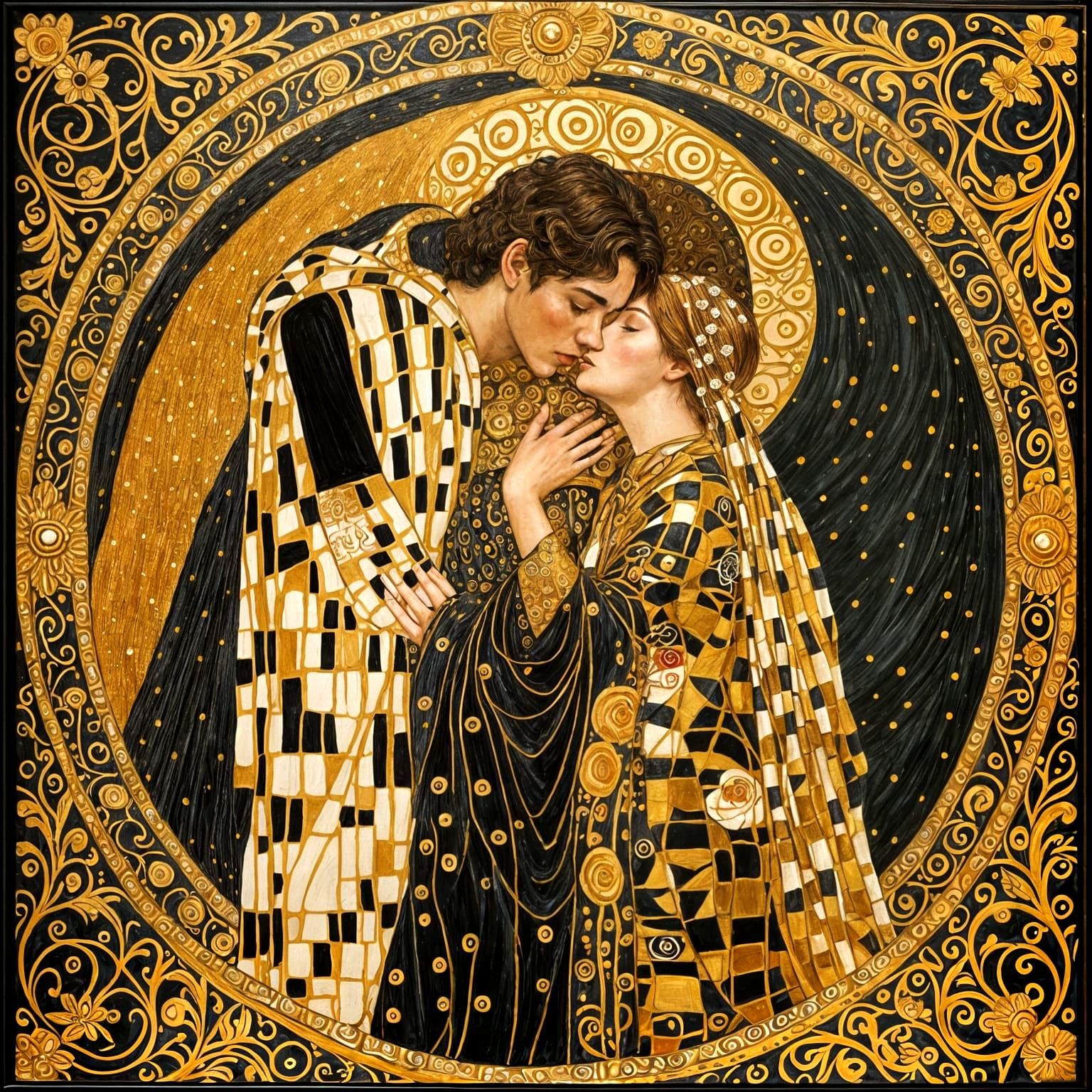 A Golden Embrace in the Style of Gustav Klimt