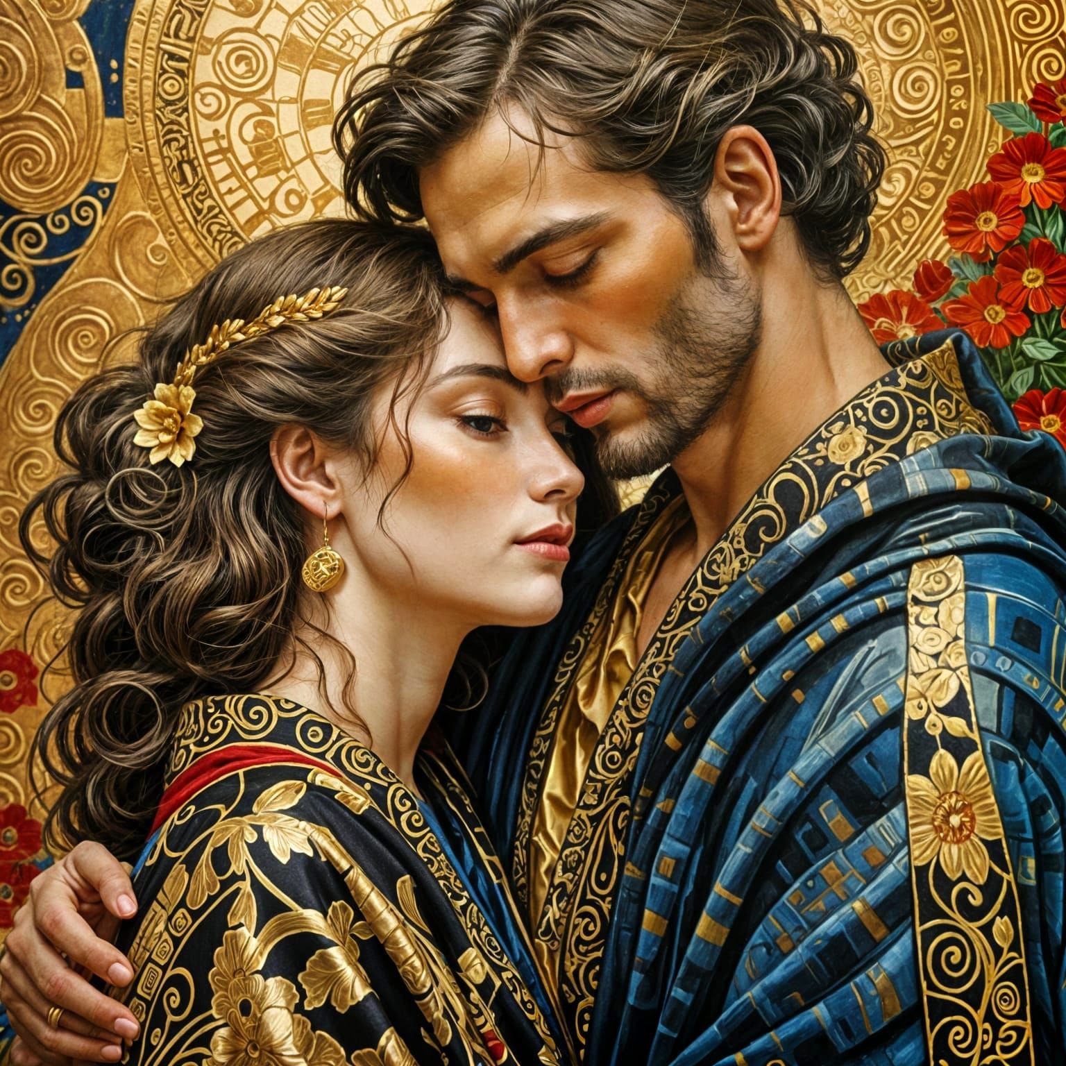 Golden Embrace in Art Nouveau Style
