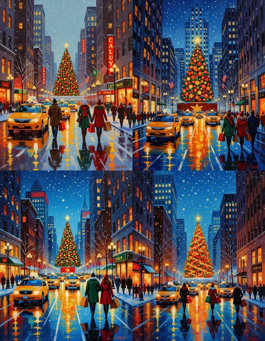 Magical Christmas Eve in NYC Oil Painting