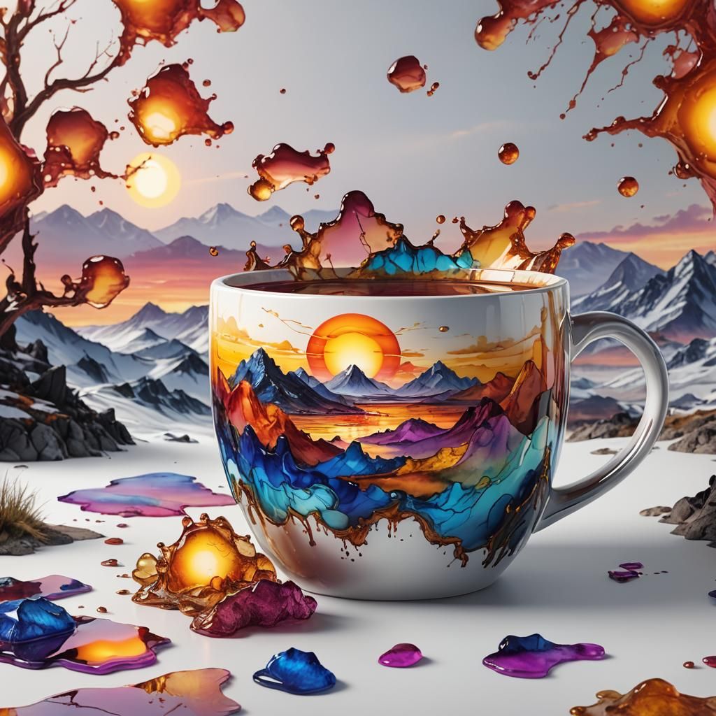 Sunset Landscape in a Mug: 3D Alcohol Ink Art