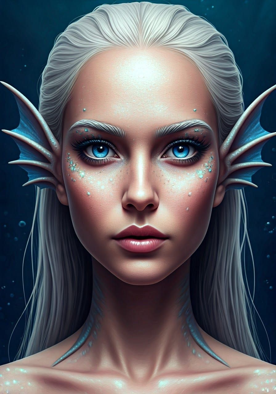 Beautiful Mermaid Portrait with Blue Eyes