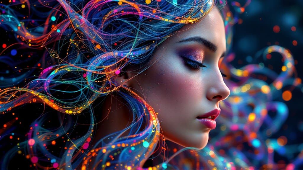 Ethereal Woman with Fractal Mosaic Hair