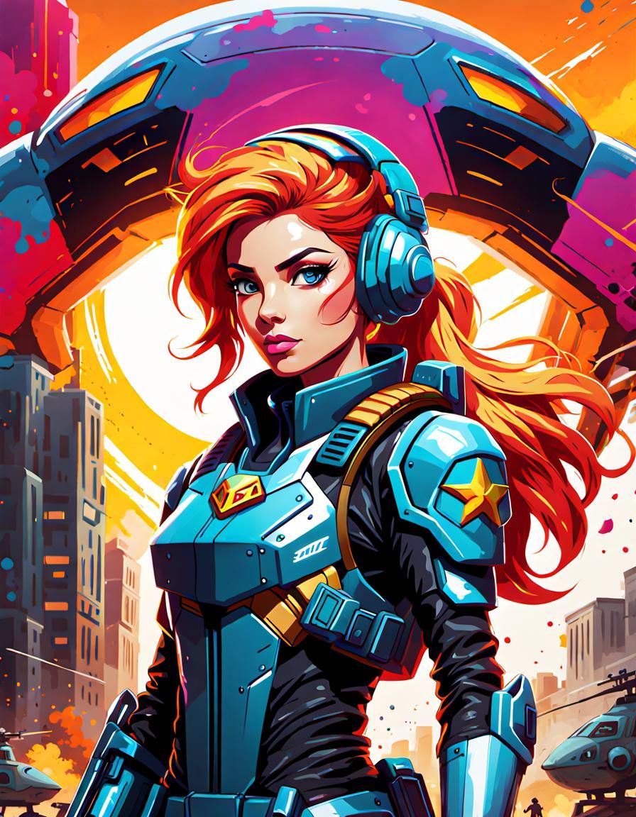 Futuristic Mercenary Super Soldier in Graffiti Art Style