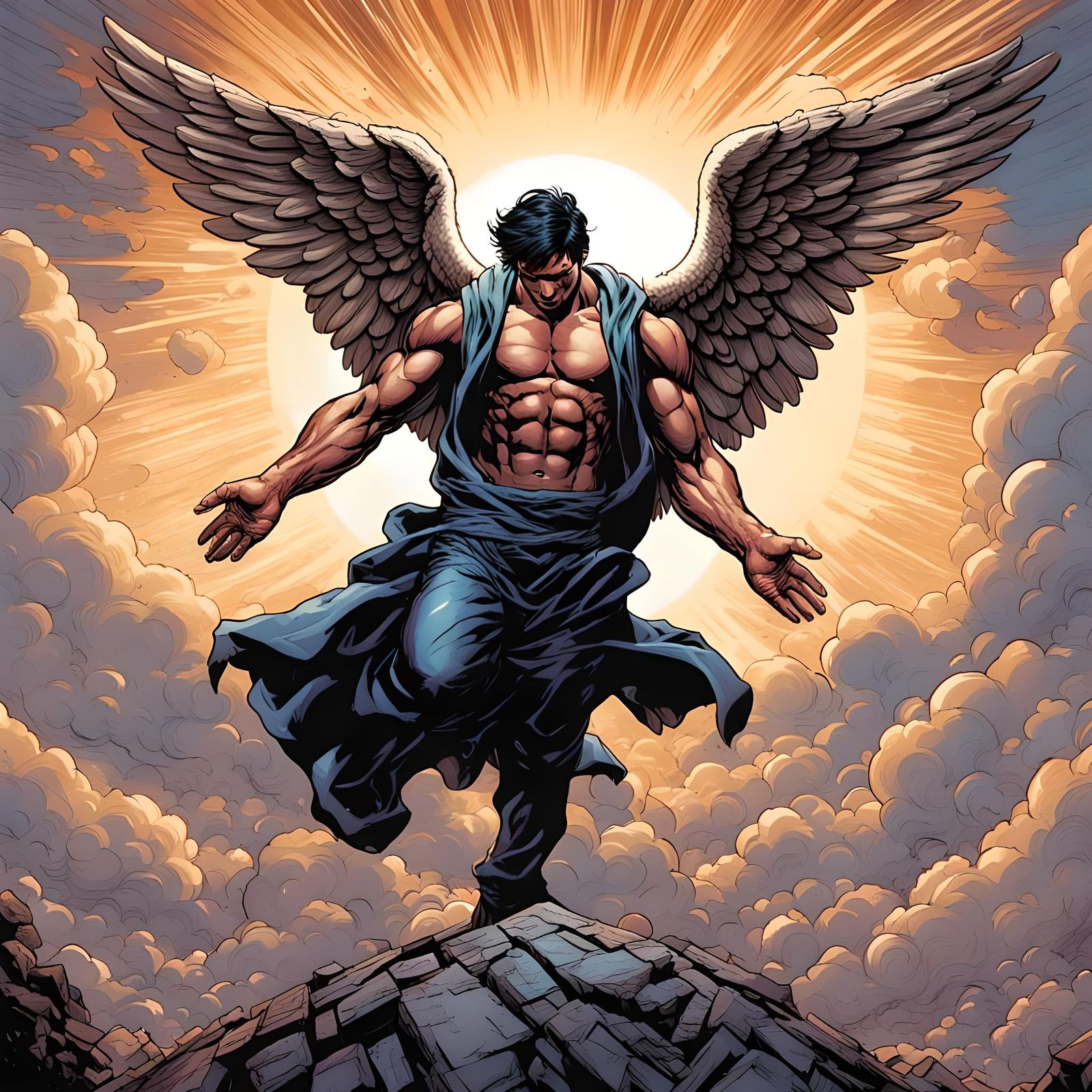 Fallen Angel Atlas in Comic Book Style