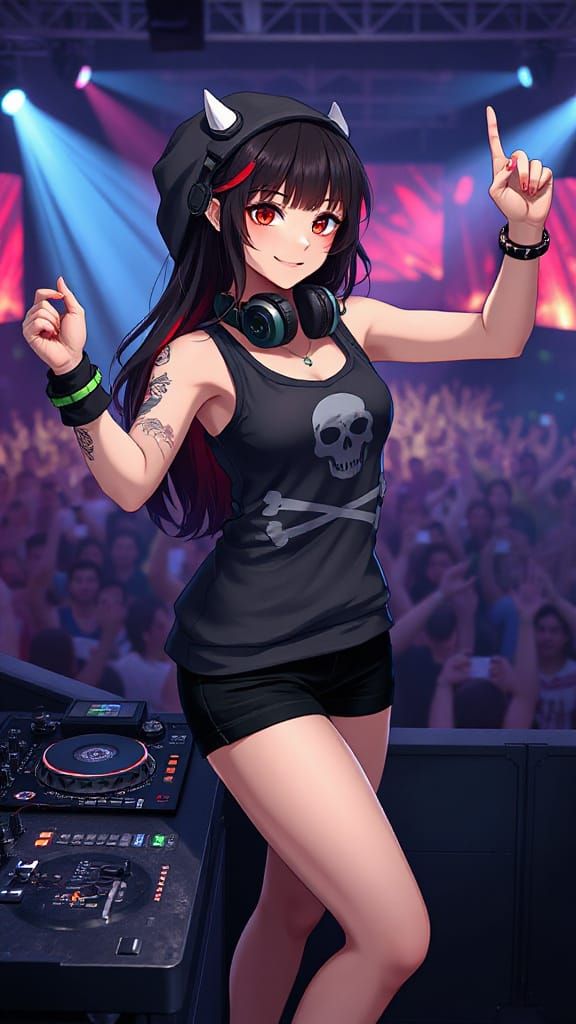 Anime Woman DJ with Heterochromia in Digital Art Style