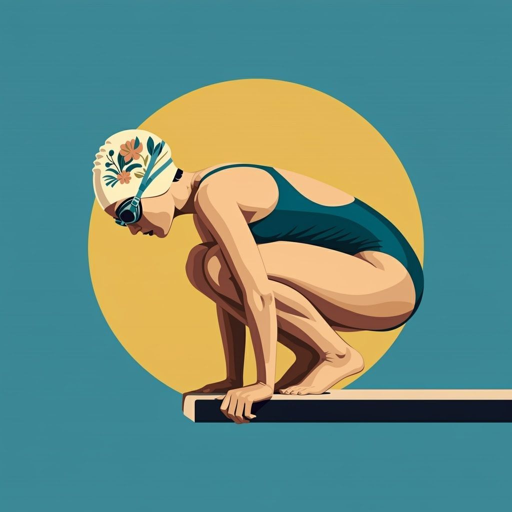 Swimmer About to Dive, Mid-Century Modern Graphic Art