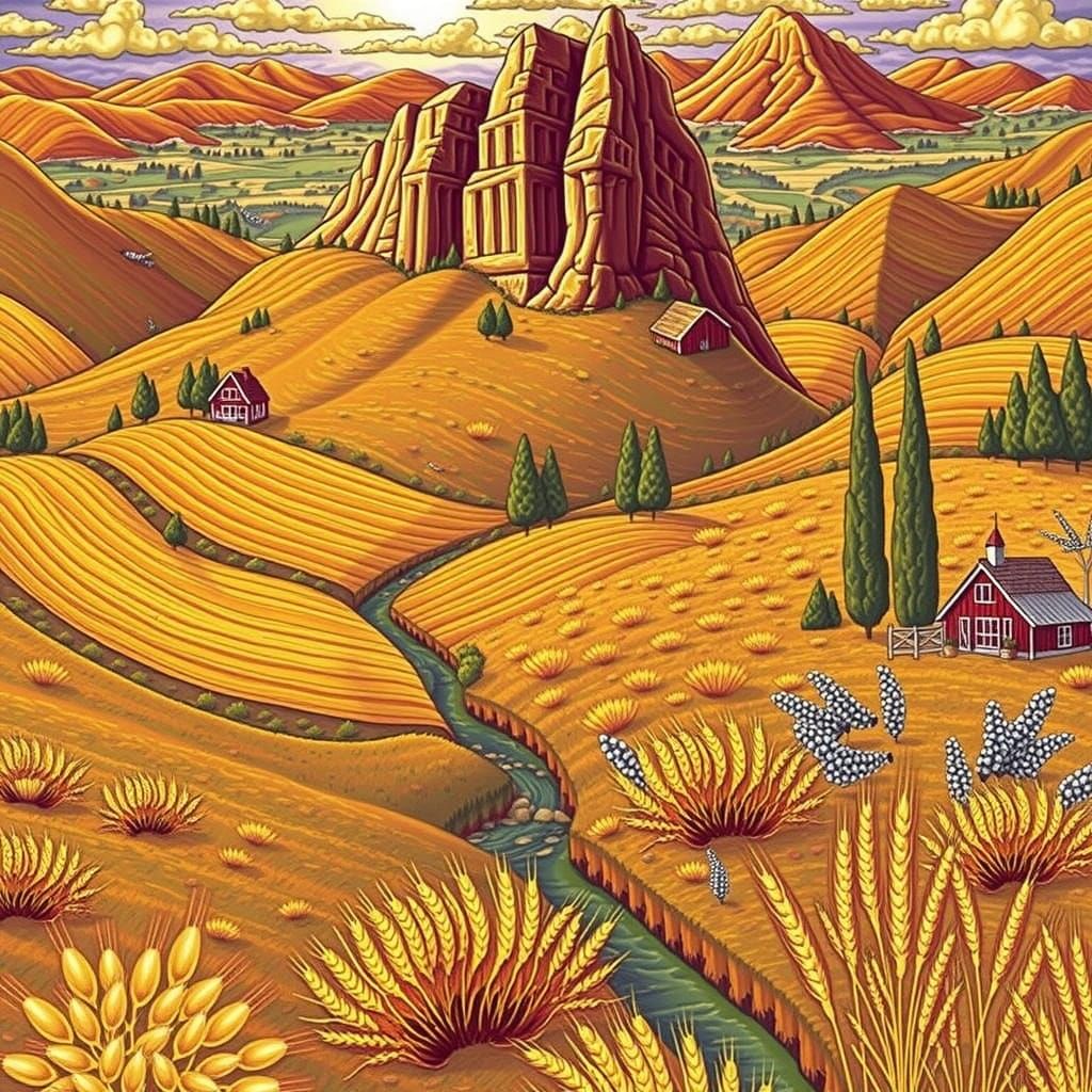 Picturesque Landscape with Golden Hour Light