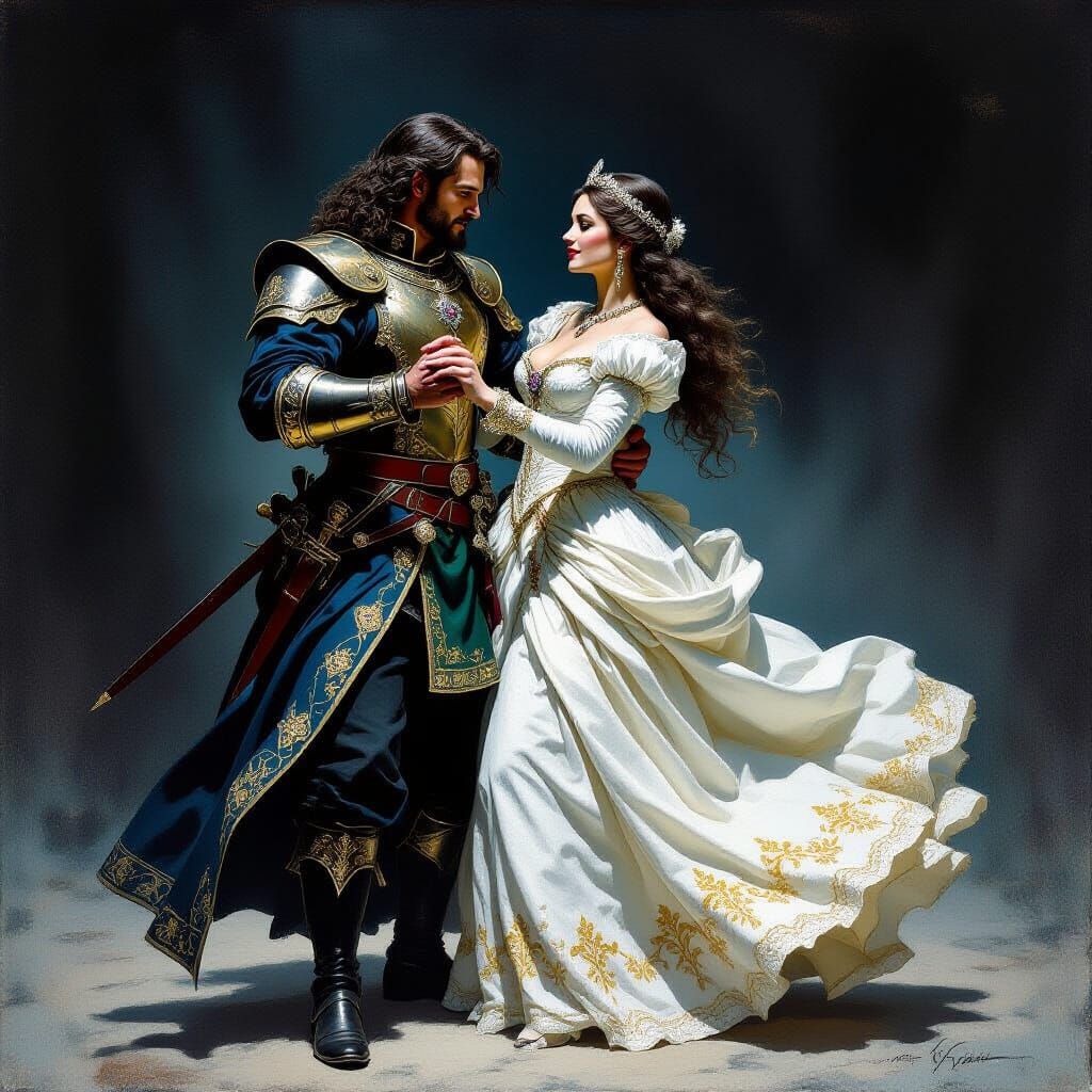 Medieval Couple Dancing in Dark Fantasy Style
