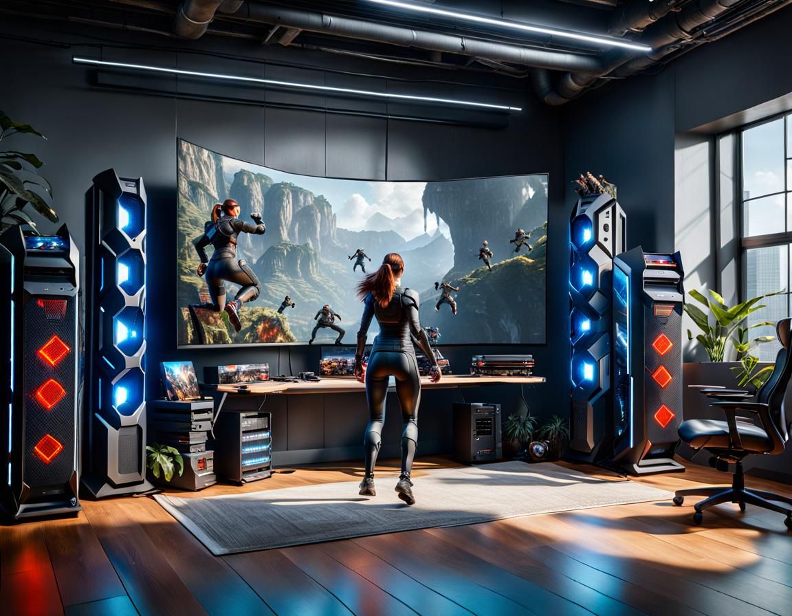 Ultra 3D of woman in front of a marvelous Gamer PC
