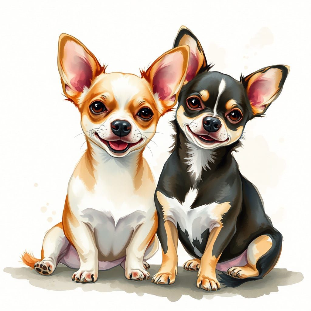 Joyful Chihuahuas in Expressive Watercolor