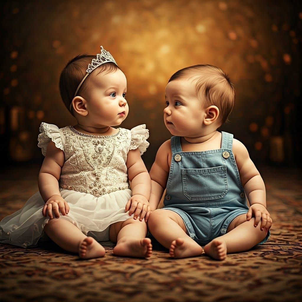 Cherubic Babies in Dreamlike Embrace