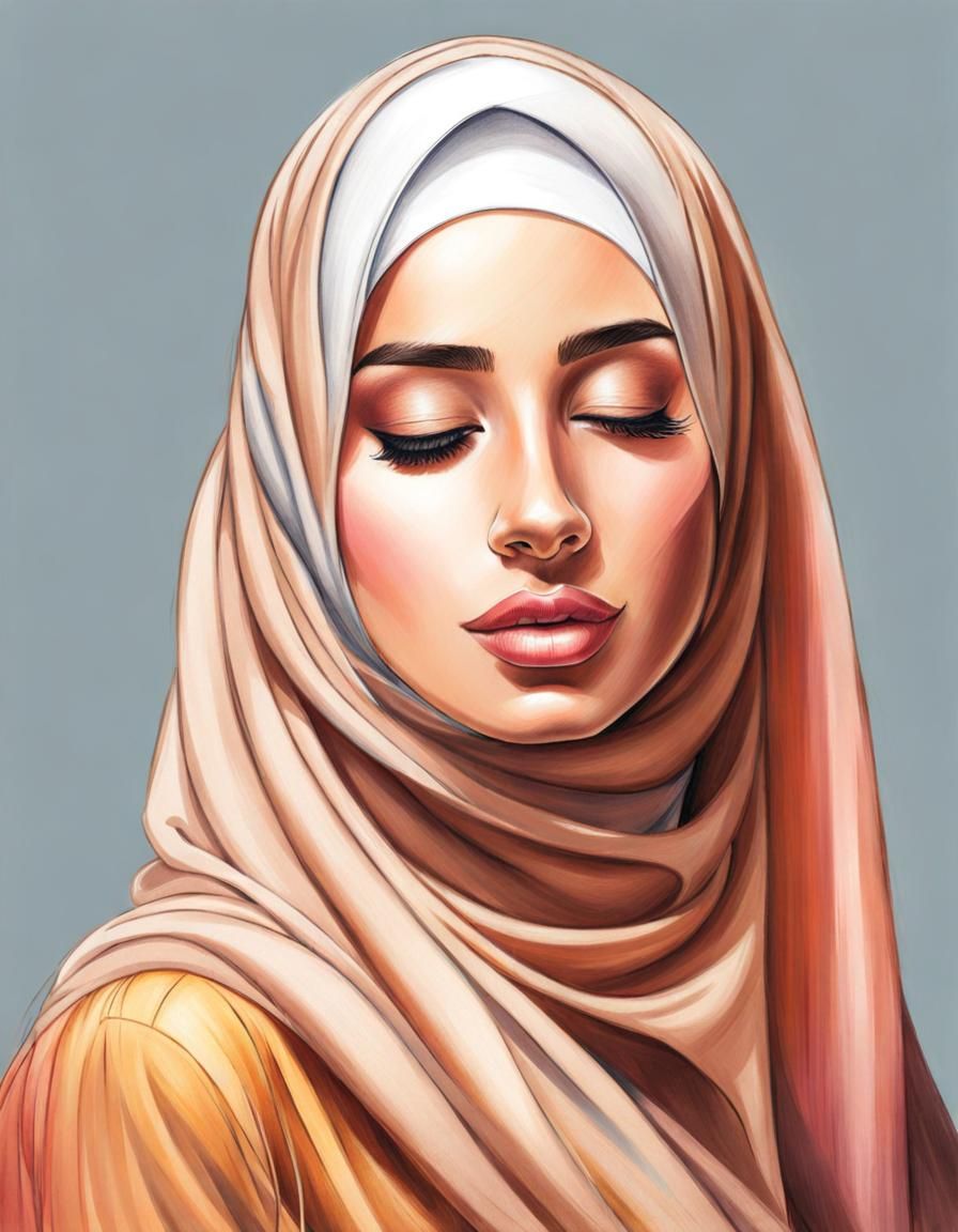 Woman in Hijab: Colored Pencil Sketch Portrait