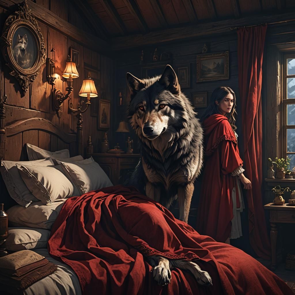 Red Cloak Girl and Human-like Wolf Encounter