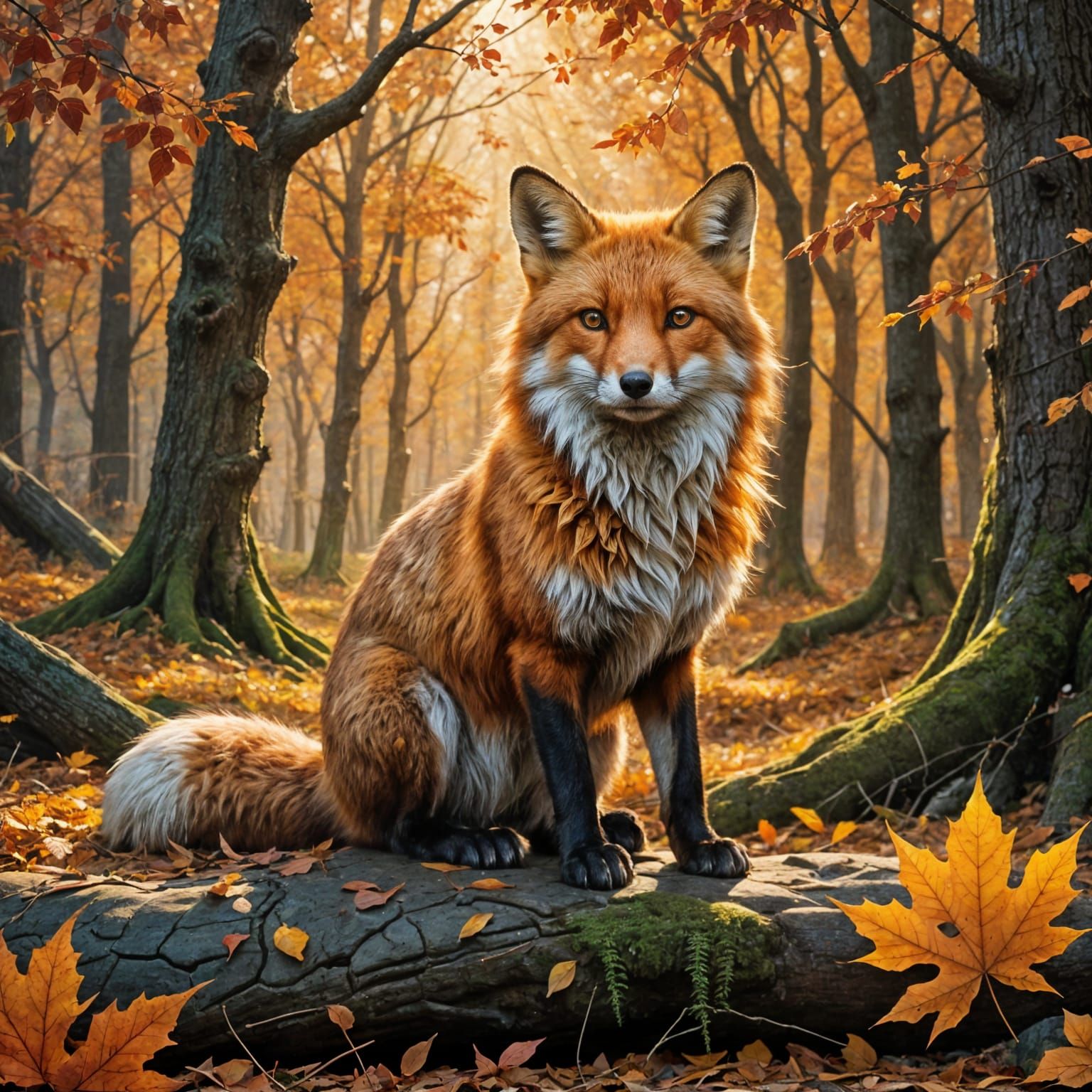 Autumn Forest Fox Amidst Falling Leaves