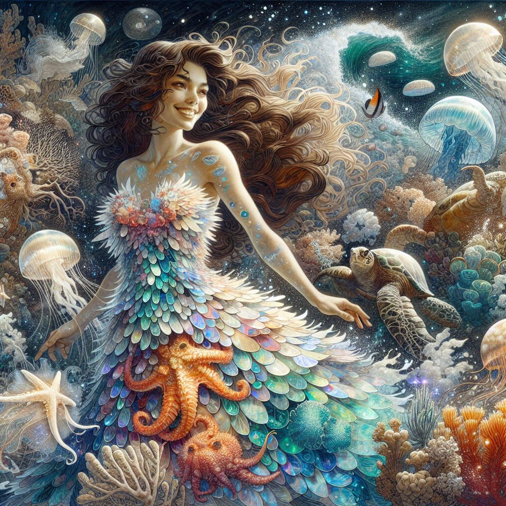 Coral Reef Witch in Opalescent Illustration