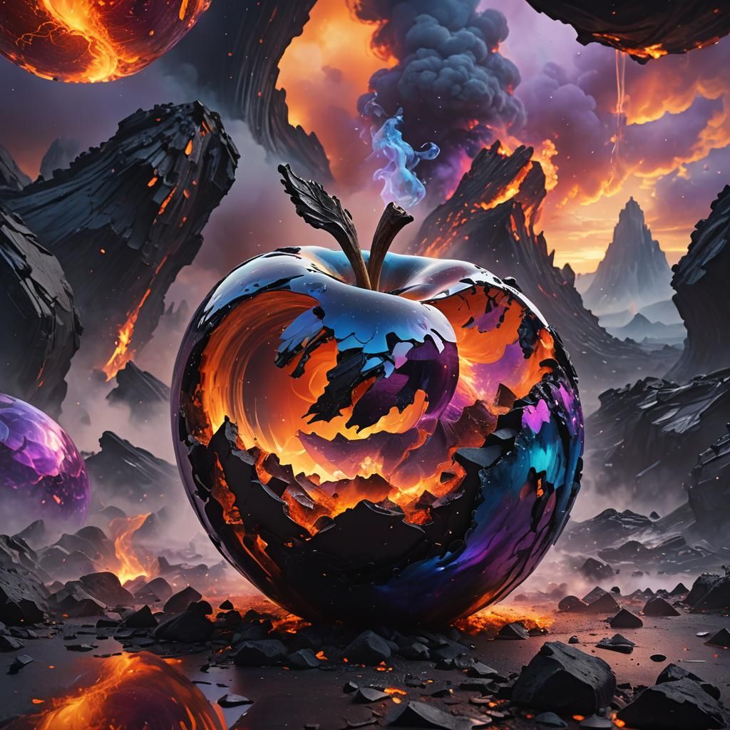 Glass Apple Encasing a Broken Earth, Digital Art