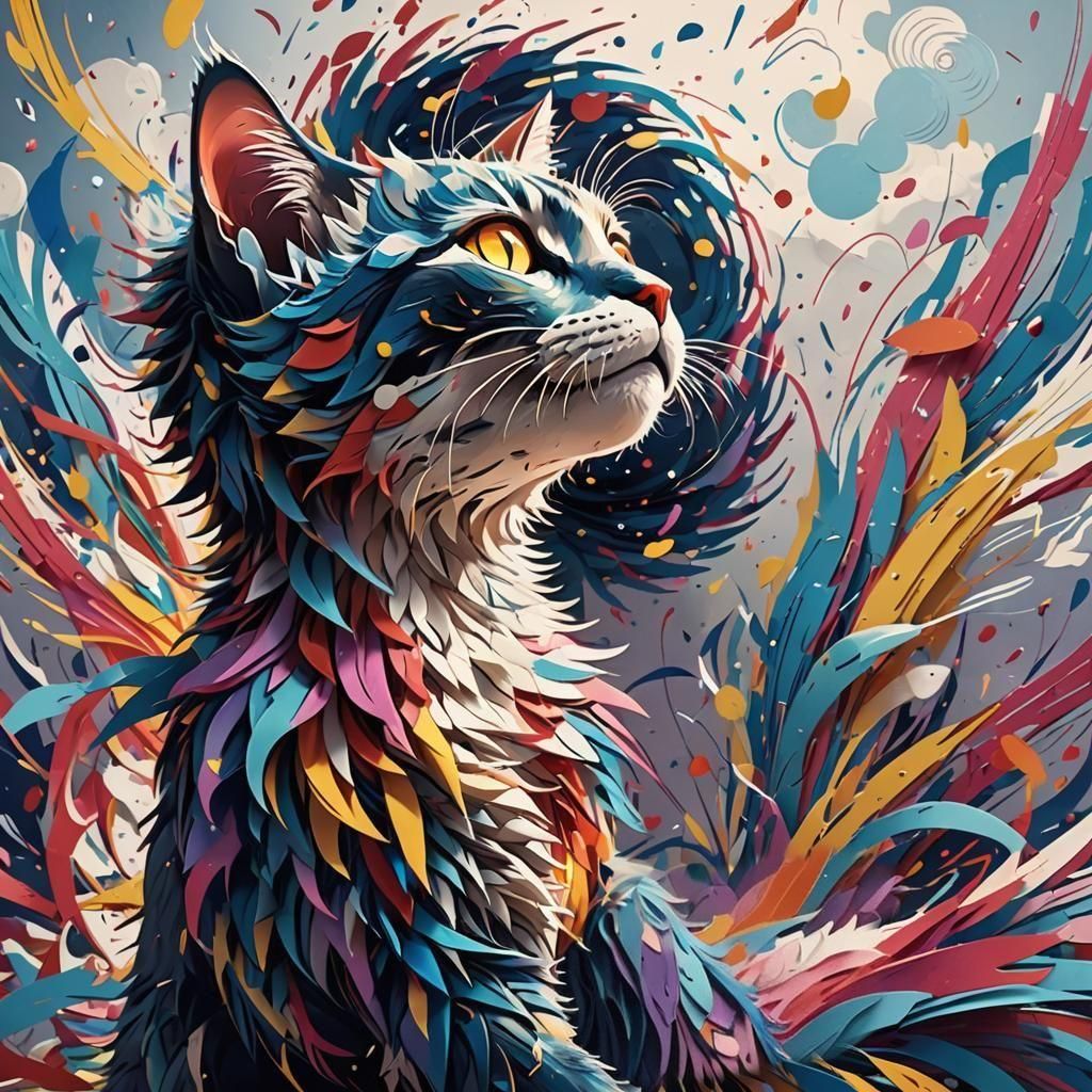 Humanoid Cat Concept Art in Expressionist Style