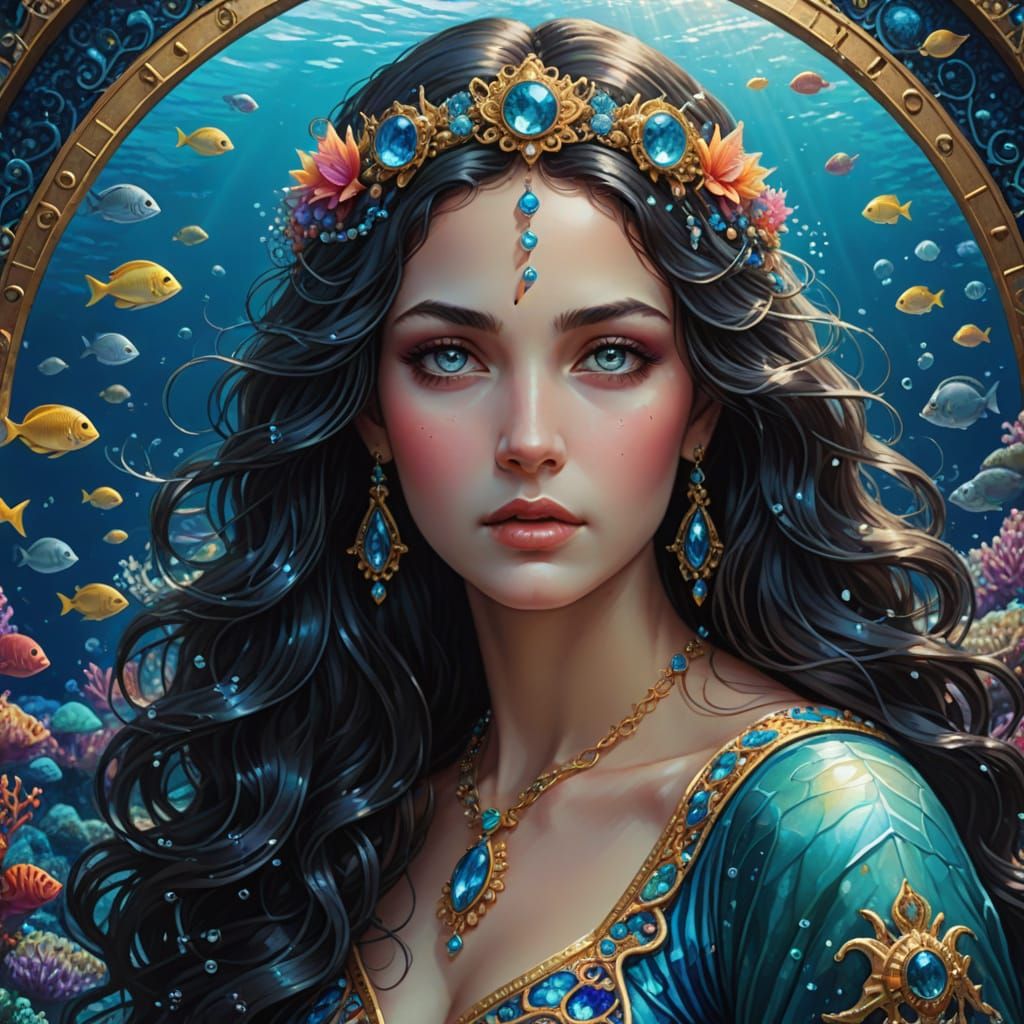 Mystical Goddess of the Ocean in Vibrant Underwater Scene