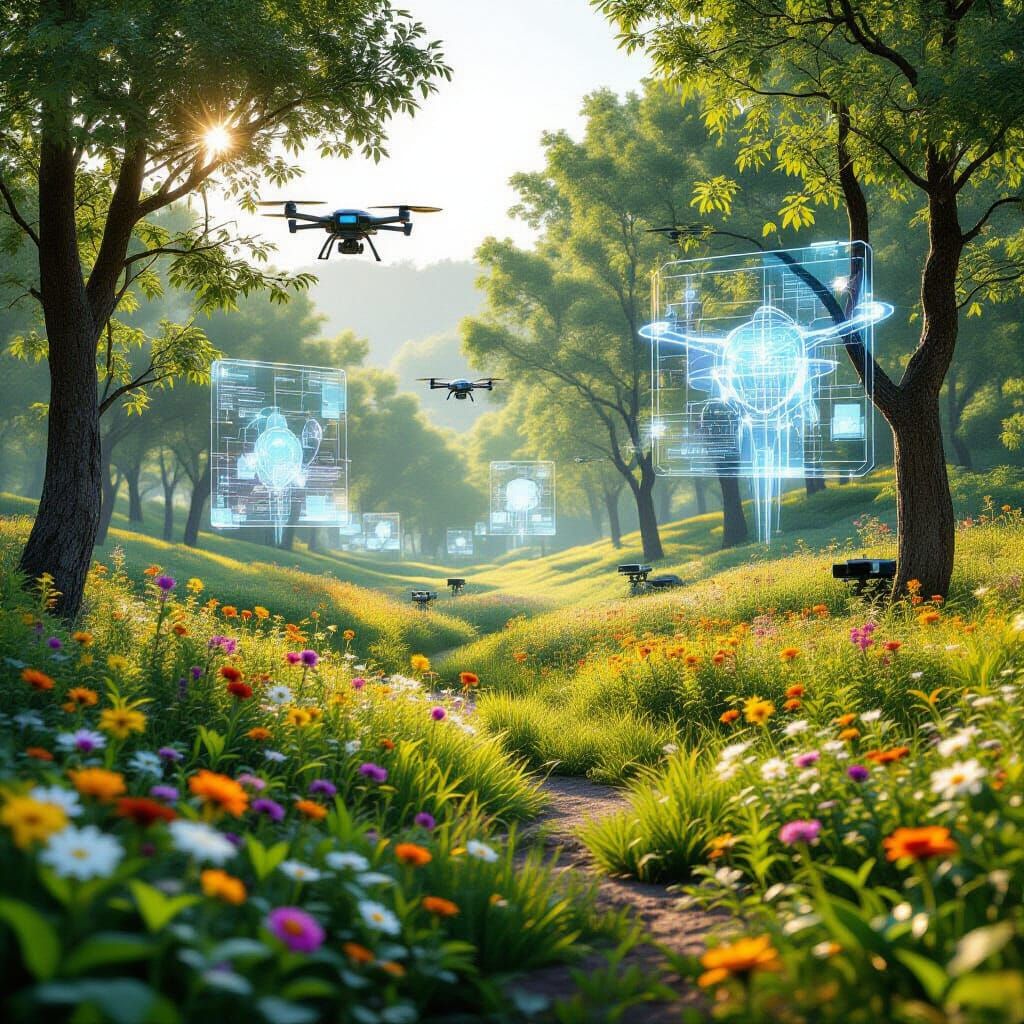 AI Augmented Nature Landscape in Futuristic Style