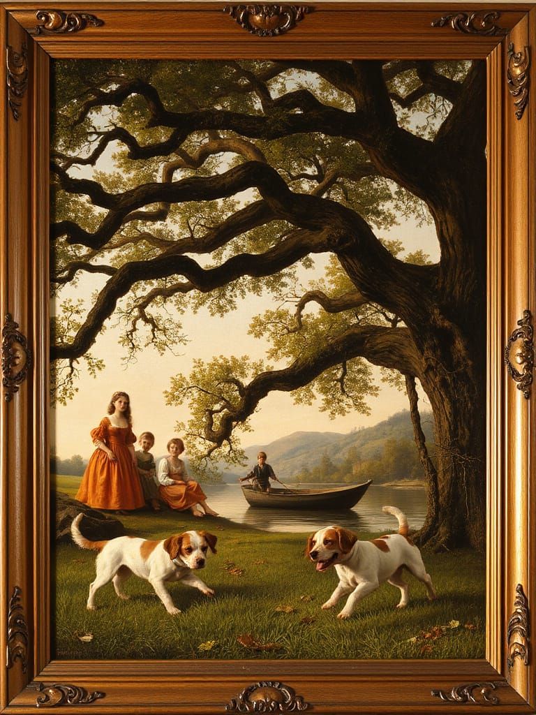 Peaceful Family Gathering in 17th-Century Landscape with Rem...