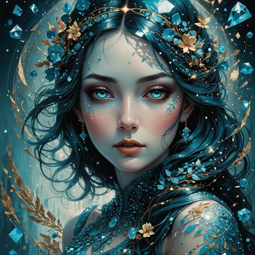 Girl in Blue Dreamscape Double Exposure, Art Brut