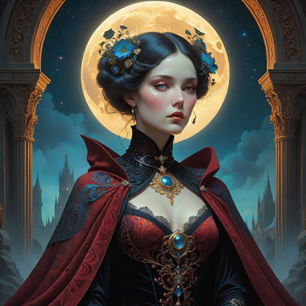 Mystical Woman in Velvet Cloak Exudes Enchantment