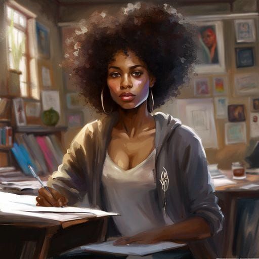 Beautiful Afro-American Student in Fantasy Art Style