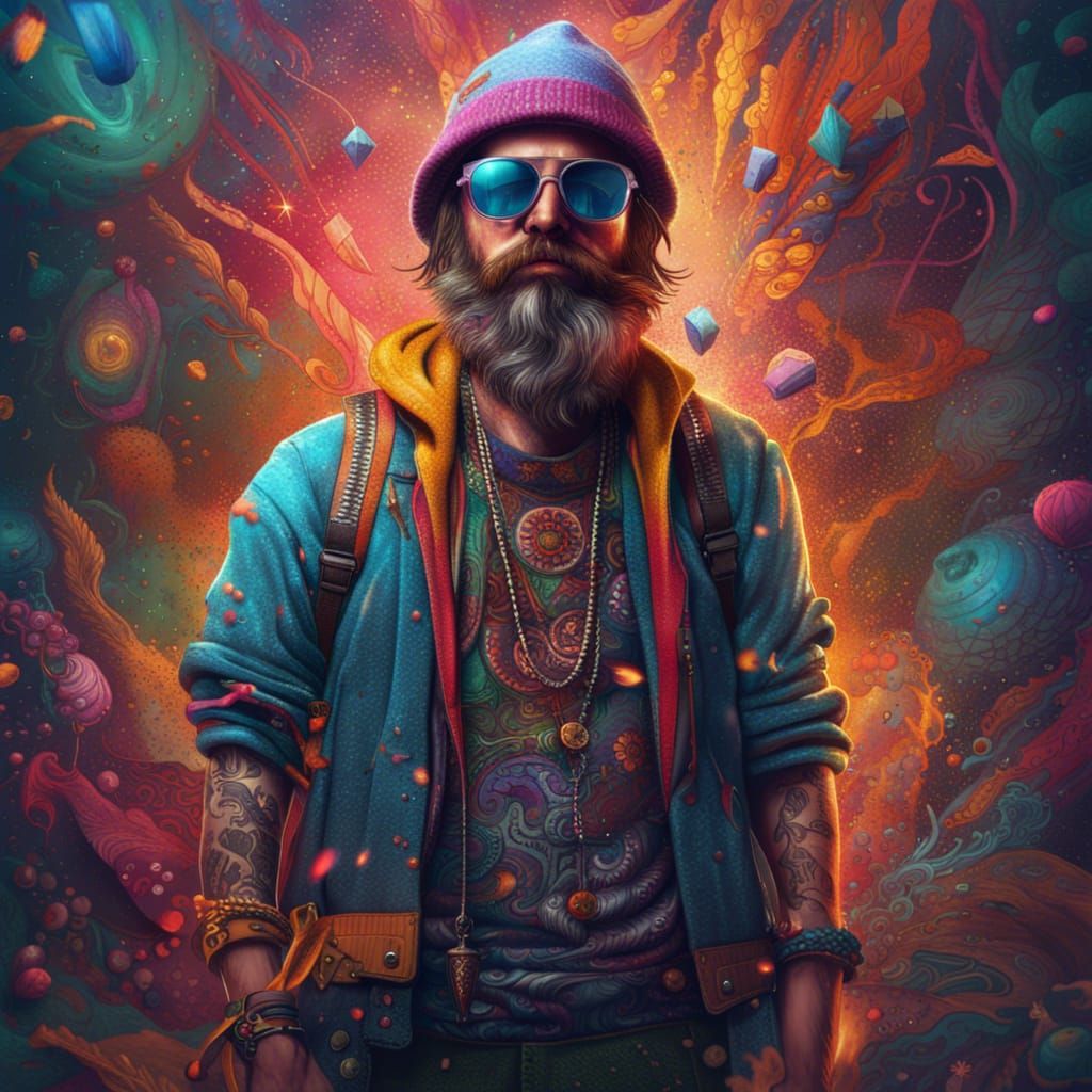 Vibrant Hipster Portrait in Maximalist Style