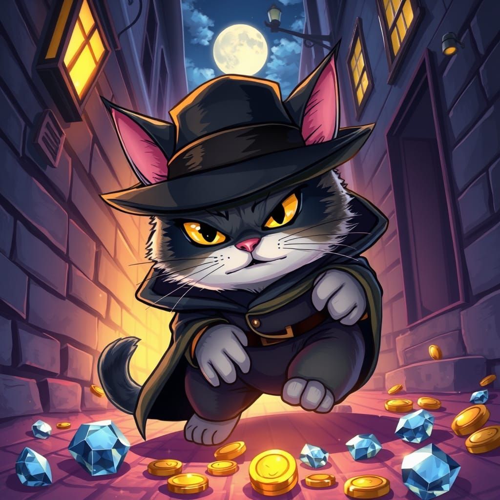 Chubby Cat Burglar in Anime Style