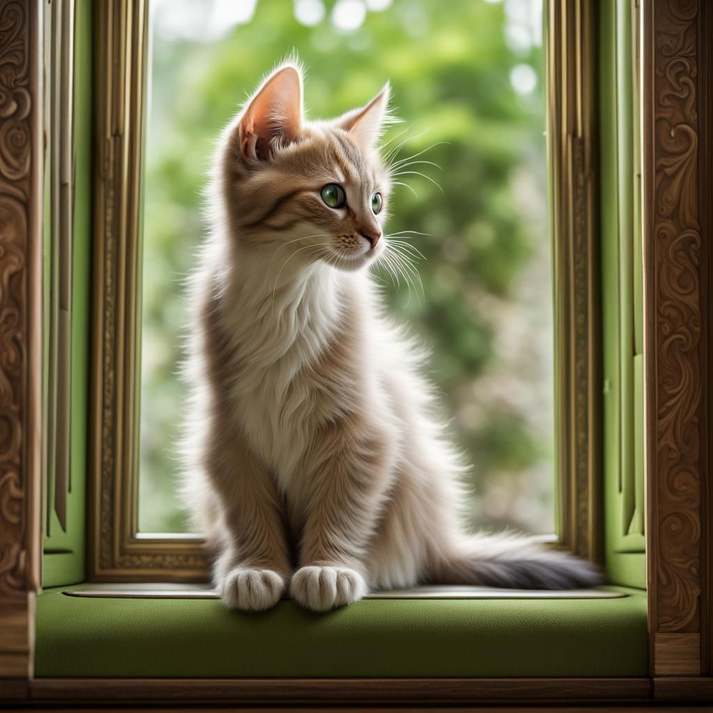 Main Coon Kitten at Window: Art Deco Photography