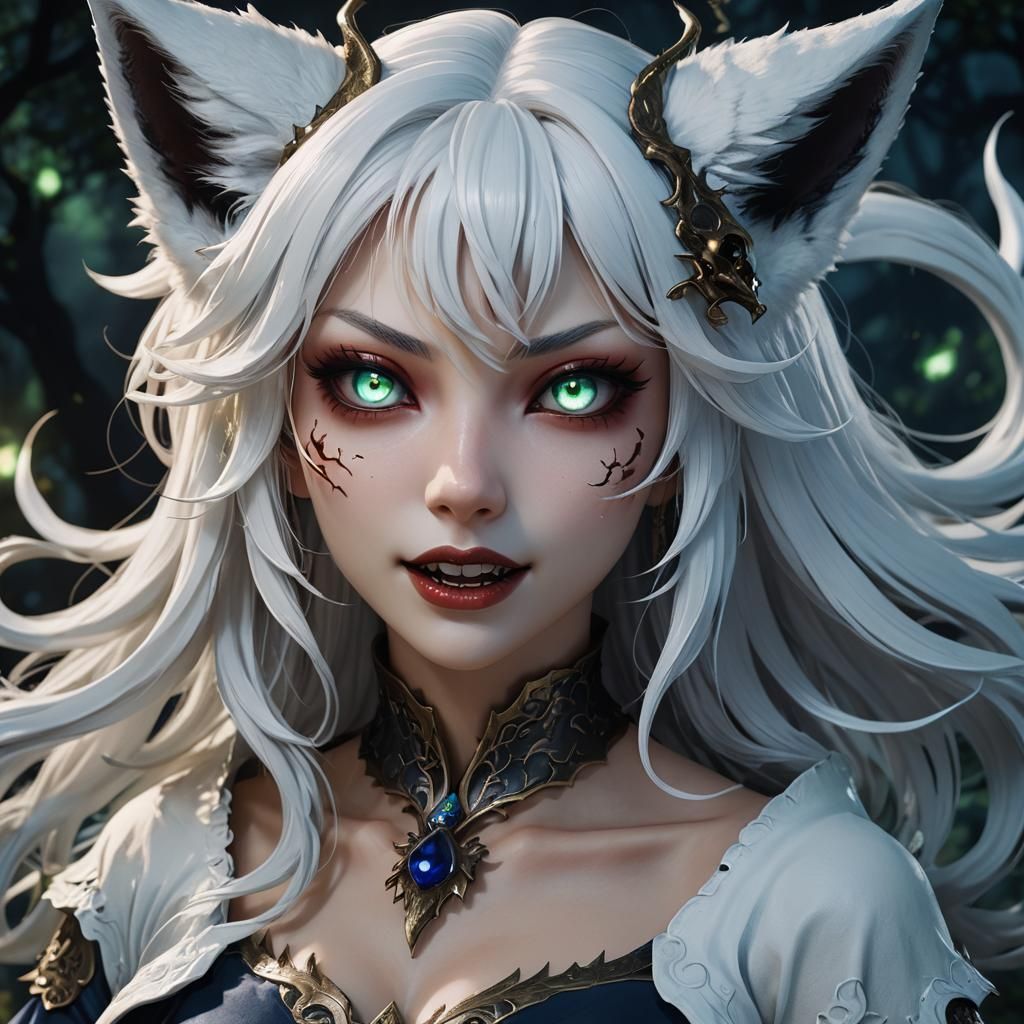 Kitsune Girl's Vampiric Possession in 3D Anime Style